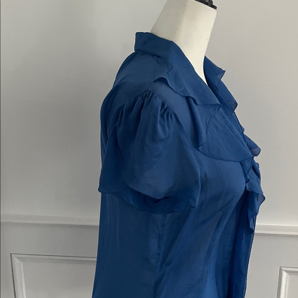 BCBGMaxAzria Silk Blue Ruffle Blouse - Picture 6 of 9